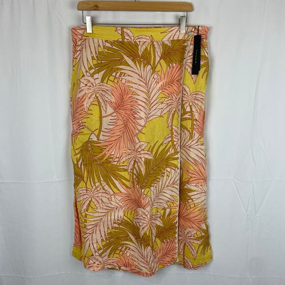 Tahari Dresses & Skirts - Tahari Women's 100% Linen Tropical Yellow/Pink Beach Faux Wrap Skirt Size XL